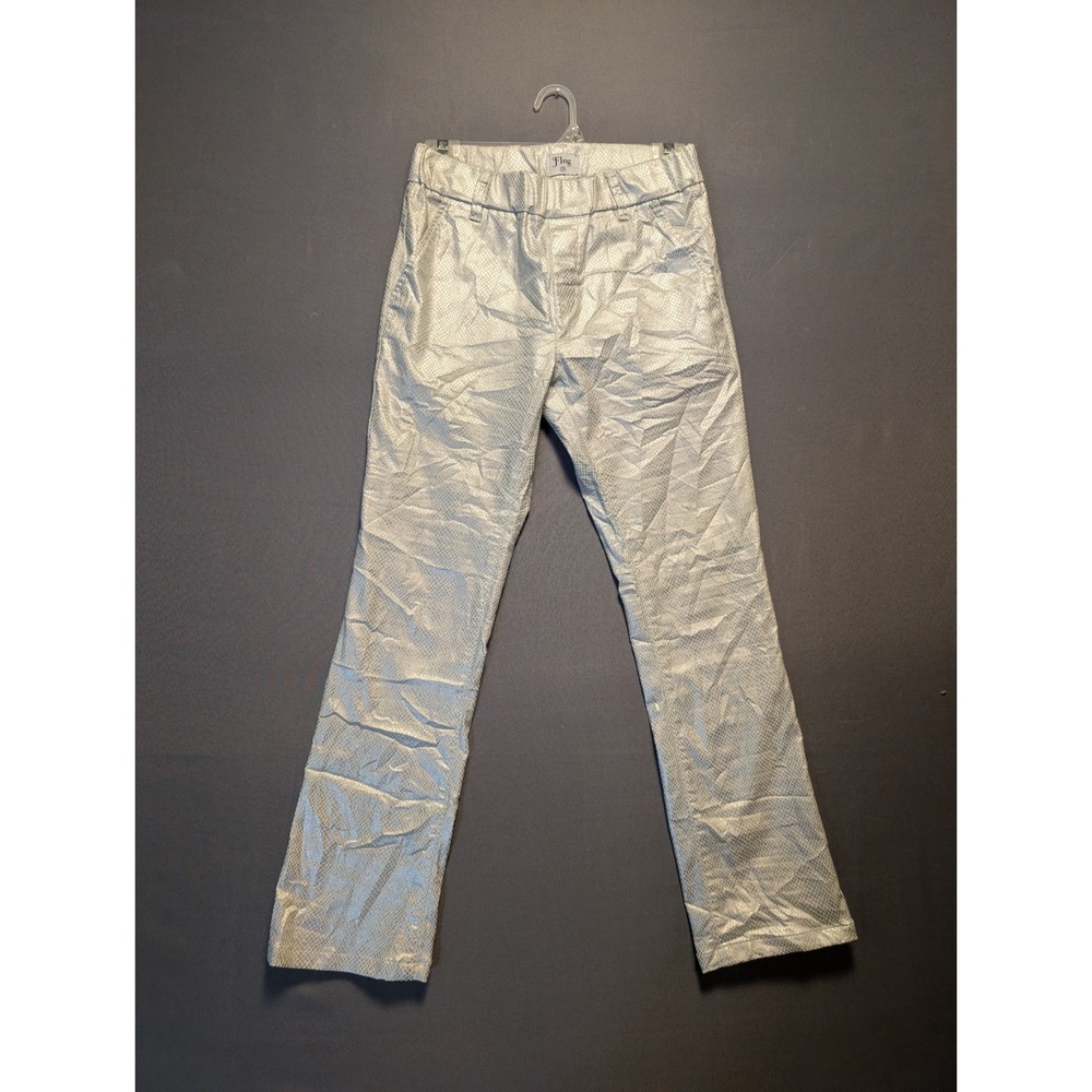 Flog Pants Womens 25 Metallic Silver Straight Leg Slash Pockets Elastic Waist